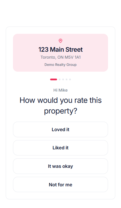 The feedback page: Loved it, Liked it, It was okay, Not for me.