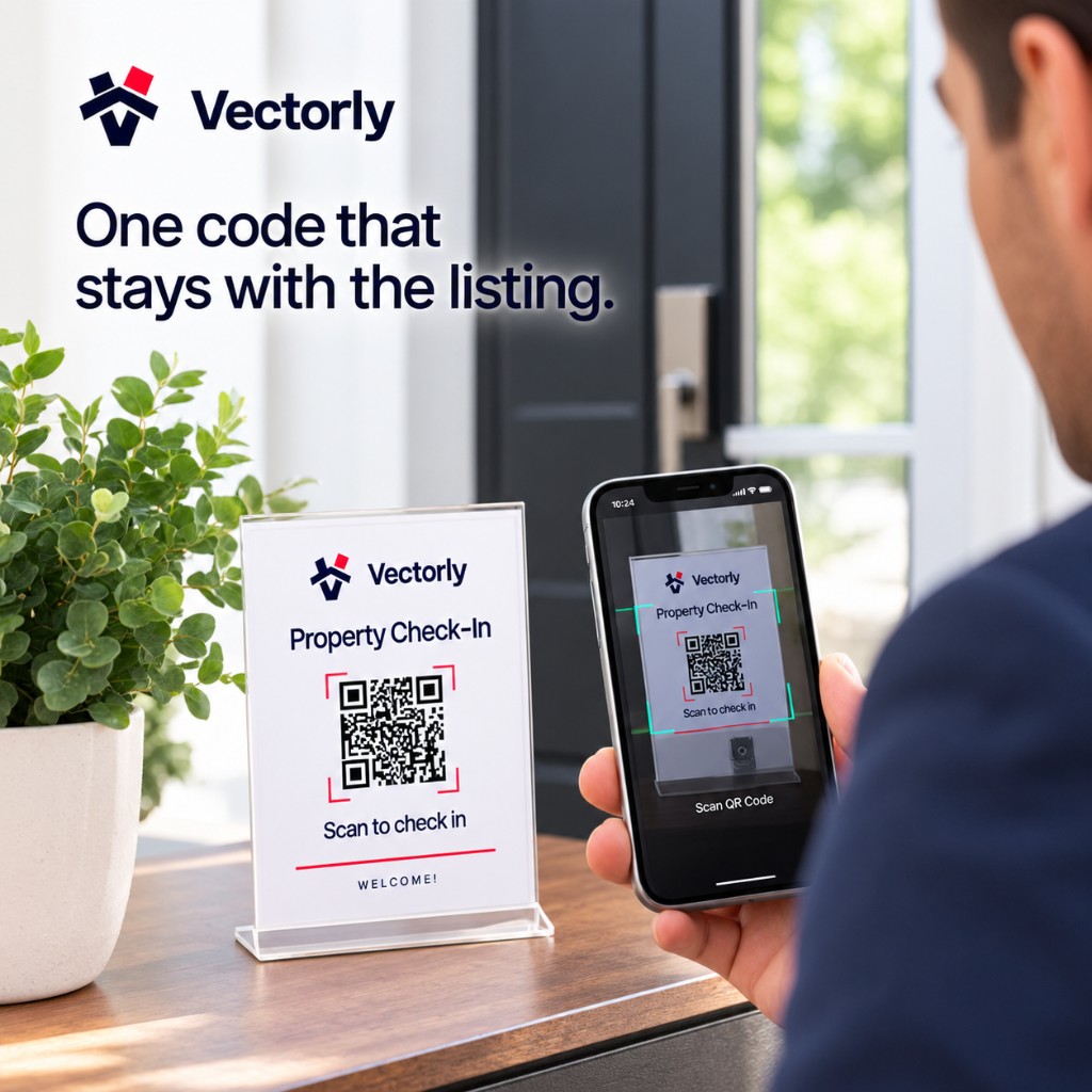 A Property Check-In sign on a table, scanned from a phone.